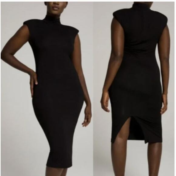 Good American Womens Power Mock Neck Midi Dress Small Black Elegant - Picture 1 of 8